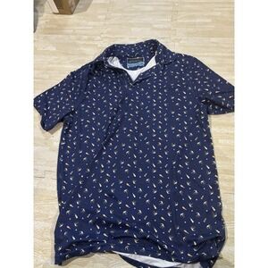 Etonic Men's Golf Shirt Size Small Graphic Stretch Polo Beer Bottles Golf Cart